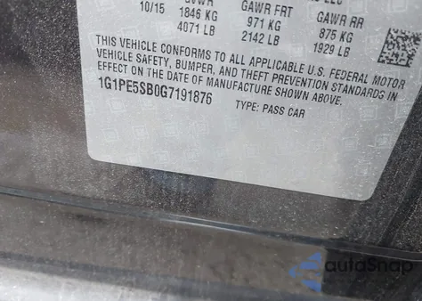 2016 Chevrolet Cruze Limited 1Lt Auto из США, поврежденный, VIN 1G1PE5SB0G7191876